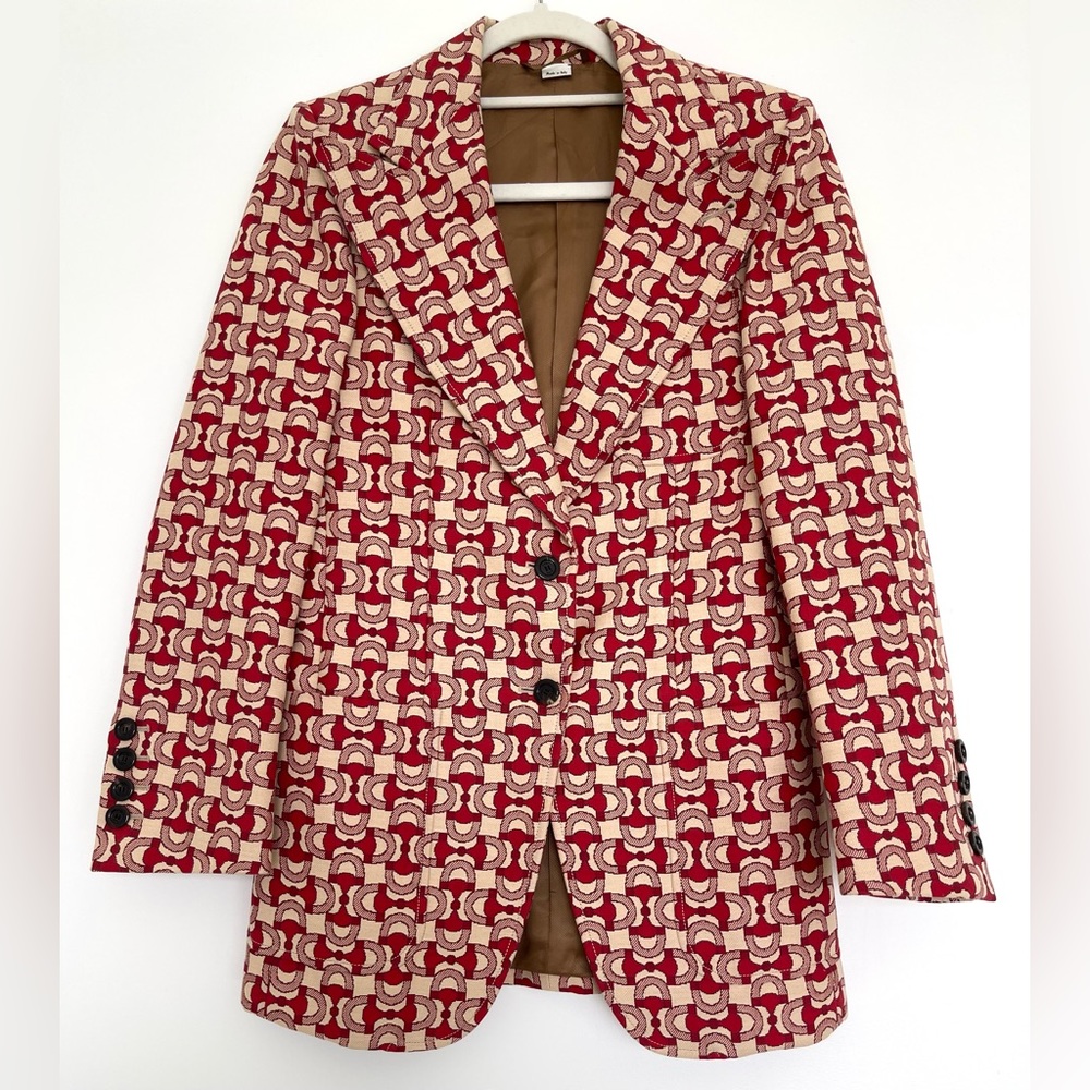 Gucci Horsebit Jacquard Single Breasted Blazer in Red and Gold